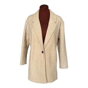 Pull&Bear Womens Coat Jacket Size Small Beige Felt Texture with Button